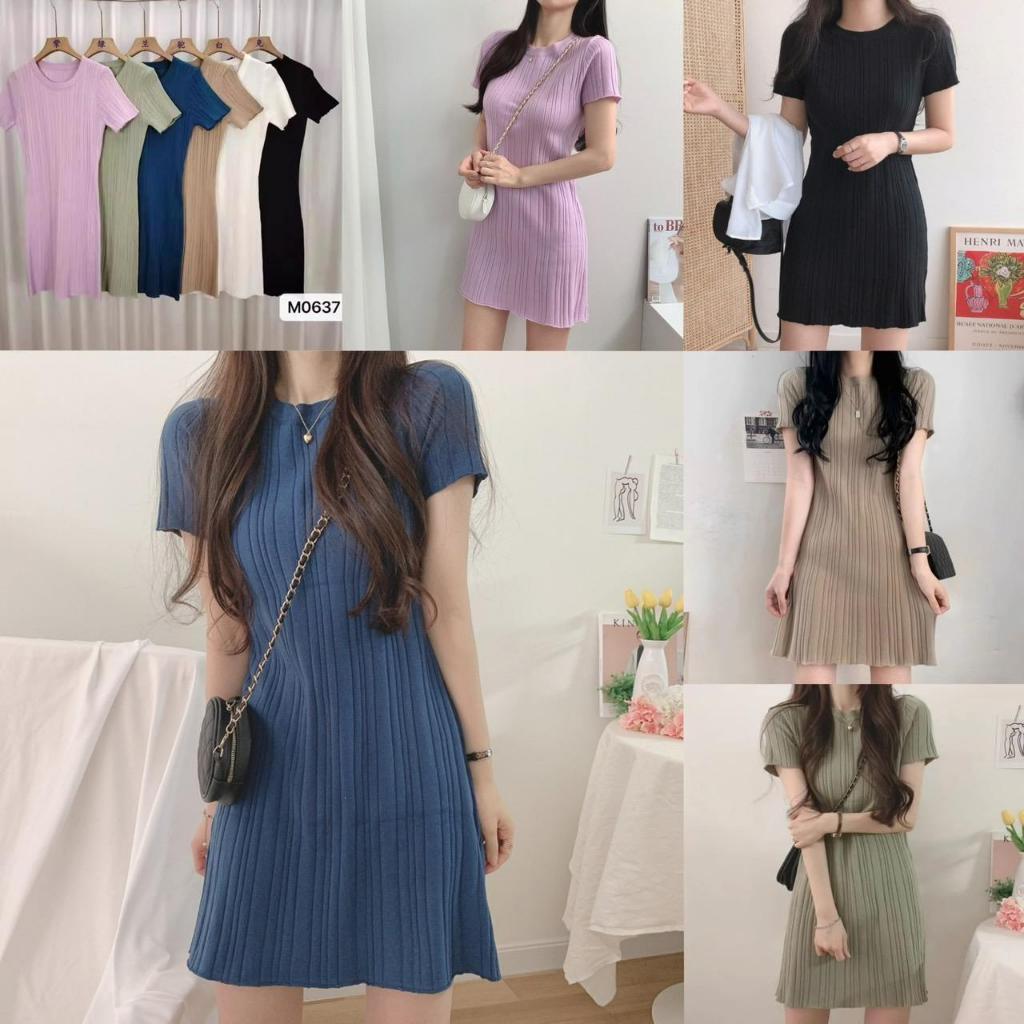 เดรสสั้นไหมพรม สีพื้นทรงเข้ารูป แบบเรียบหรู นื้อผ้ายืดเยอะใส่สบาย