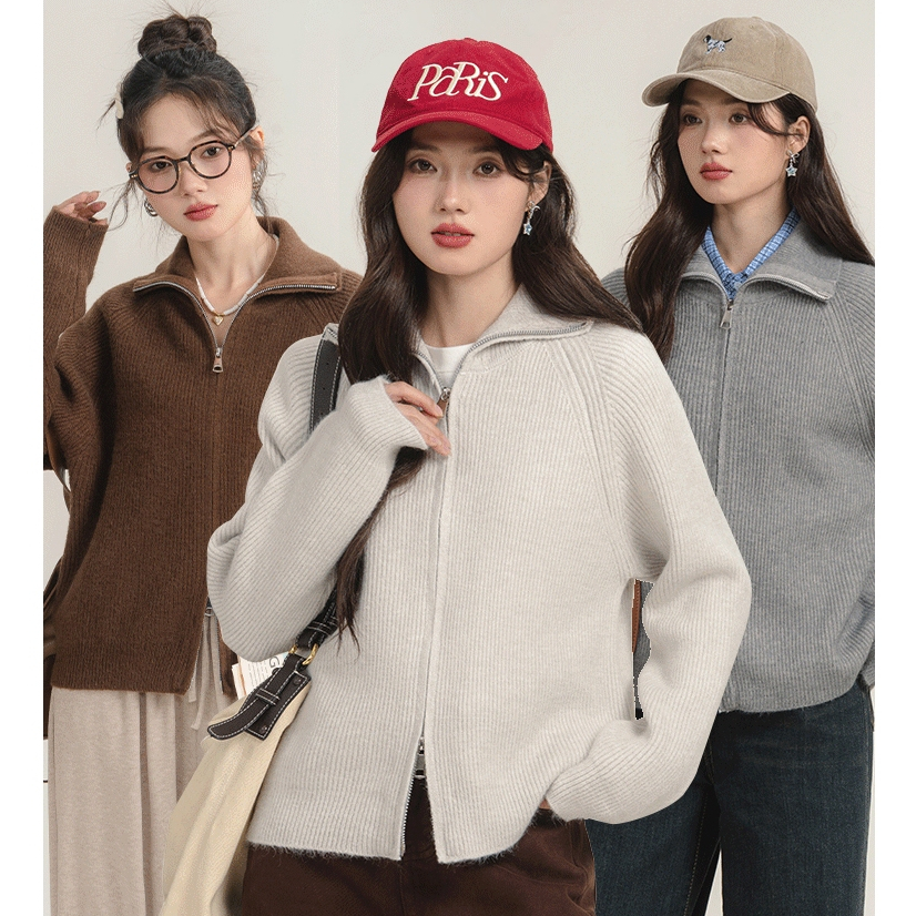 (พร้อมส่ง) Clothestoryy - Retro Double Zipper Cardigan เสื้อคาดิแกนไหมพรม ซิป 2 ด้าน