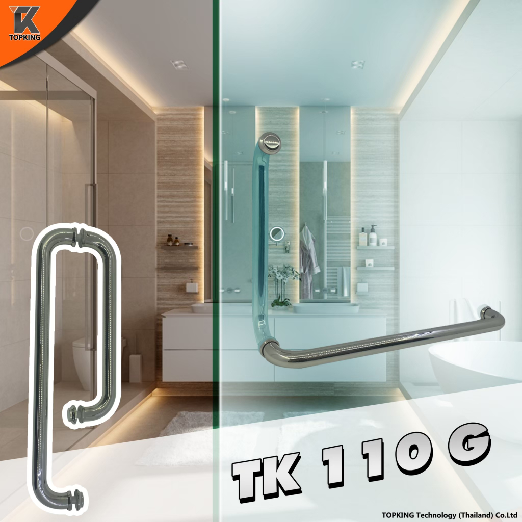 มือจับประตูกระจก Stainless Steel 304 ประตู มือจับห้องน้ำ  เงา แฮไลน์ ดำ รุ่น TK 110