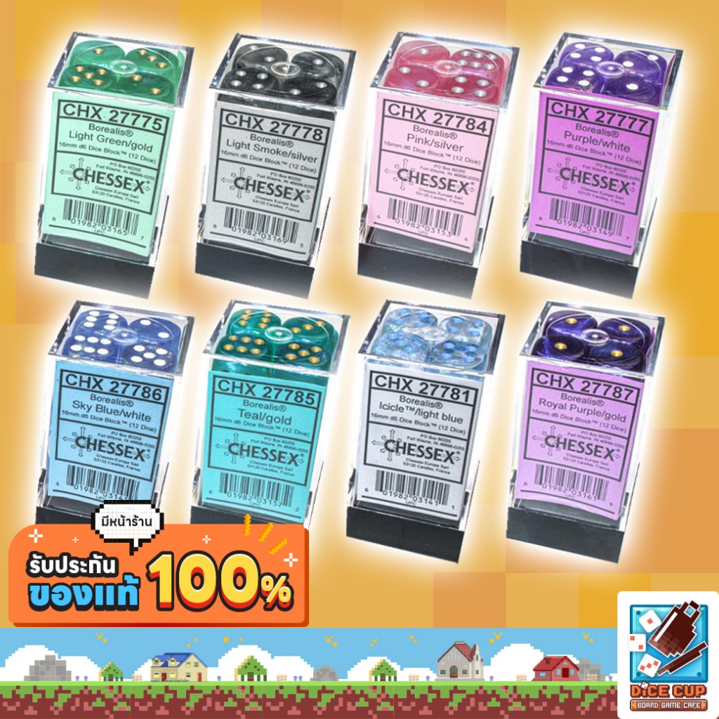 [ของแท้] ลูกเต๋า Chessex Dice Borealis 16mm d6(12 Dice) สำหรับเกมกระดาน / บอร์ดเกม / RPG / DnD / Tab