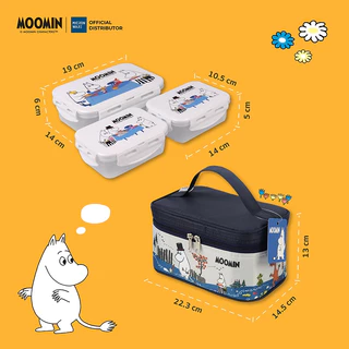 [จับคู่ คุ้มกว่า] Super Lock เซตกล่องถนอมอาหารกระเป๋ามูมิน + แก้วสแตนเลส 500ml + ชุดช้อนส้อม ตะเกียบ