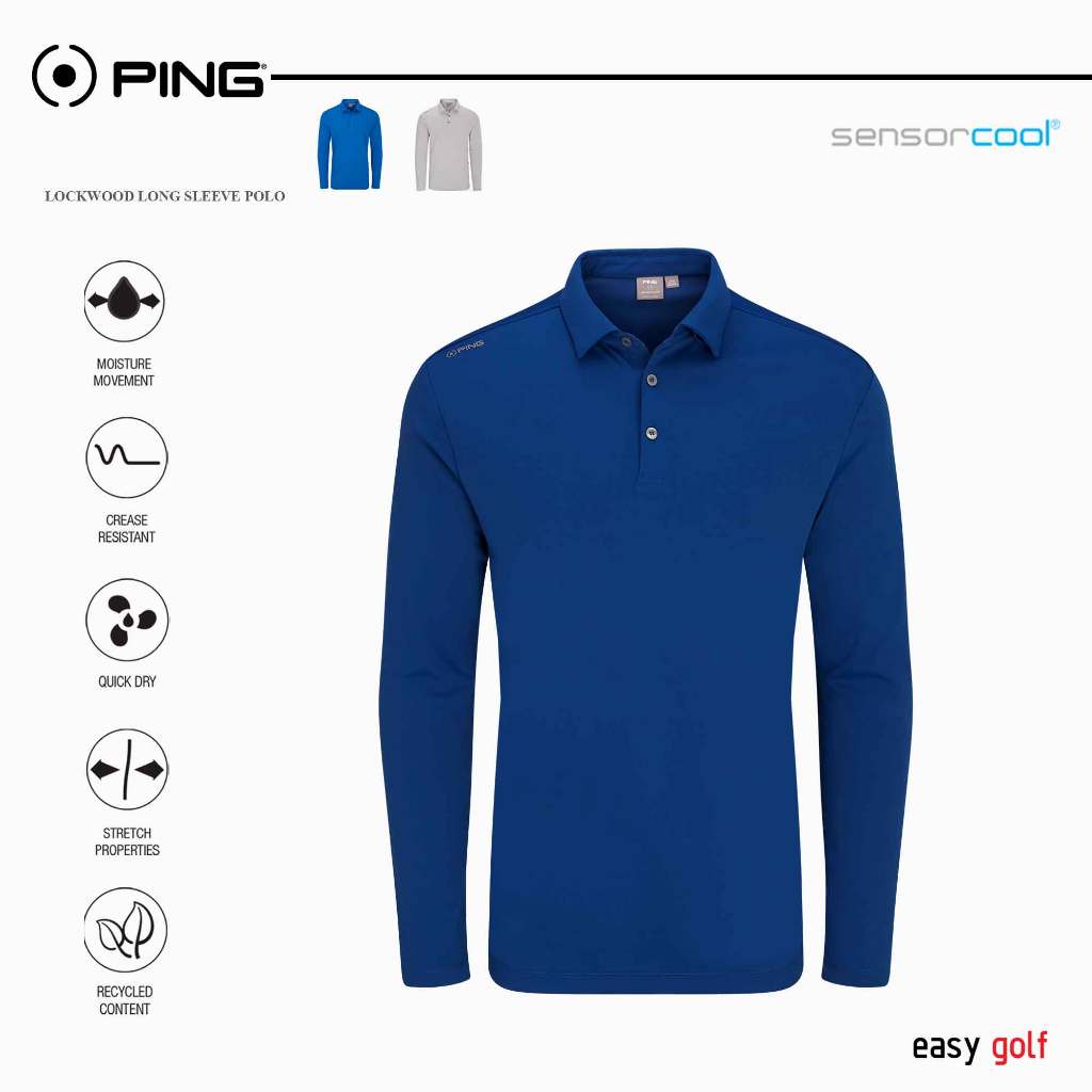 PING LOCKWOOD LONG SLEEVE  POLO  PING MEN'S POLO เสื้อกีฬากอล์ฟผู้ชายแขนยาว