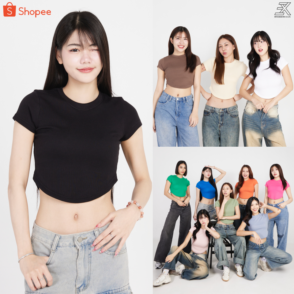 Expogarment เสื้อยืด เบบี้ที ชายโค้ง BabyTee คอกลม ครอป เอวลอย ผ้าร่อง แขนสั้น Crop Top BT008