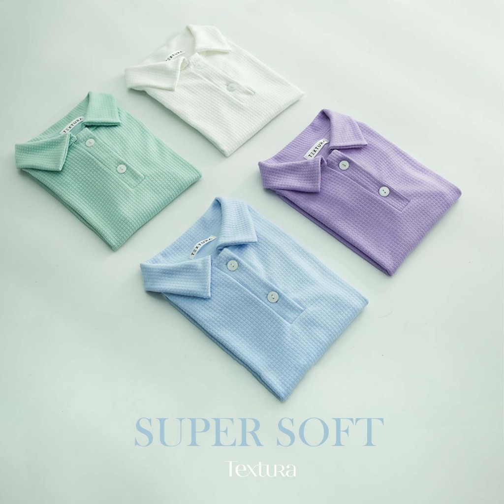 เสื้อคอปก Super Soft ผ้าคอตตอลทอลายนูน สัมผัสนุ่มภายในเป็นผิวเรียบลื่นๆแบบพิเศษ ใส่สบายตลอดทั้งวัน ✅