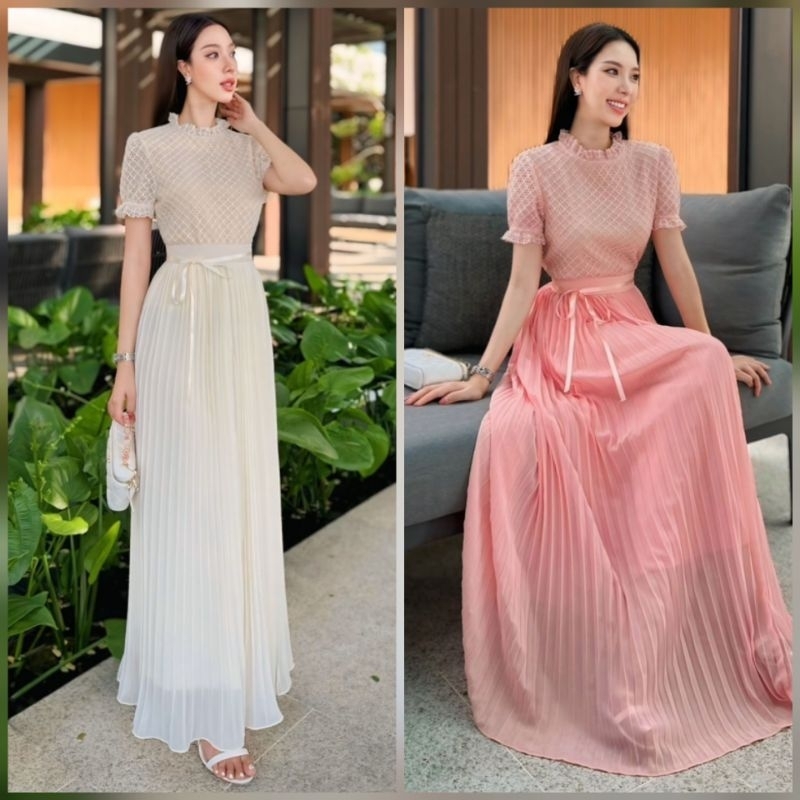 ชุดคุณภาพดี💯ตรงปก✨ร้านนี้มีพร้อมส่งเลย✅ไม่ต้องเช็ค*ส่งไว💐 ชุด​เซท​ ชุดออกงานสี​ ชมพู​ ครีม​ Shimmer​