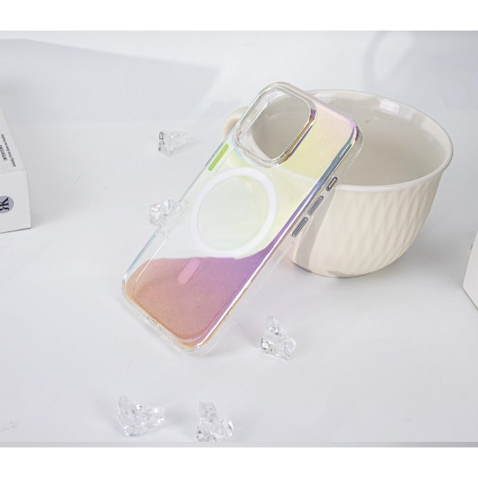 เคสใสกลิตเตอร์ โฮโลแกรมไล่สี สำหรับไอโฟน 16/16+/16pro/16promax/IP 15 PRO MAX