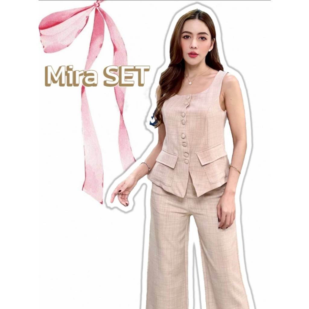 3204-MiraSet เซตขายาวมิร่ากระดุมคู่กระเป่าหน้า