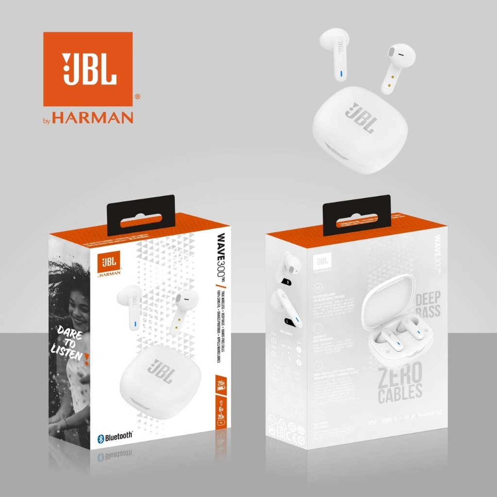 หูฟังบลูทูธไร้สาย พร้อมไมค์ในตัว Bluetooth earbuds Wave 300 TWS รับประกัน หูฟังไร้สาย ระบบสัมผัส บลูทูธแบบไร้สายการฟังเพ