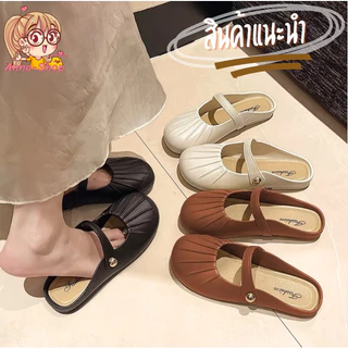Anna shop รองเท้าแมรี่เจนแบบเปิดส้น หนังนิ่ม พื้นนุ่ม ส้นแบน สําหรับผู้หญิง T306