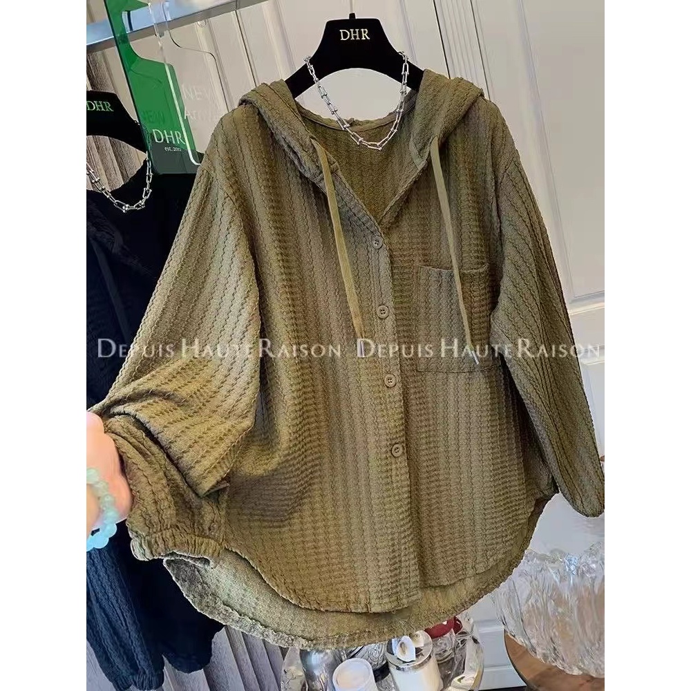 เสื้อแขนยาว มีฮู้ด ทรงหลวม สไตล์วินเทจ พลัสไซซ์ แฟชั่นฤดูใบไม้ผลิ และฤดูใบไม้ร่วง สําหรับผู้หญิง 2025