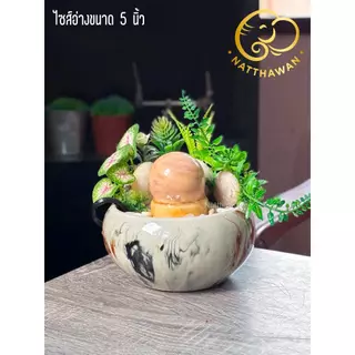 น้ำพุหินกลิ้ง หินหมุน มินิมอล สไตล์โมเดิร์น มีต้นไม้ตกแต่งให้ครบ [ไม่ต้องประกอบเอง] - น้ำพุฮวงจุ้ย