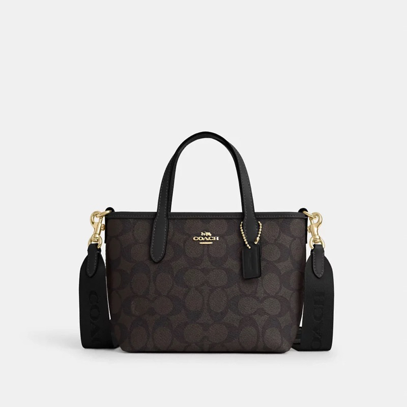 COACH CITY MINI TOTE BAG IN SIGNATURE CANVAS IN WALNUT BLACK (CW032)
