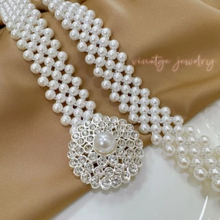 เข็มขัดมุก ยืดหยุ่นได้ Vintage jewelry นางสาว แฟชั่น เข็มขัดมุกสีเงิน มีหลายสไตล์ เด็กใส่ได้