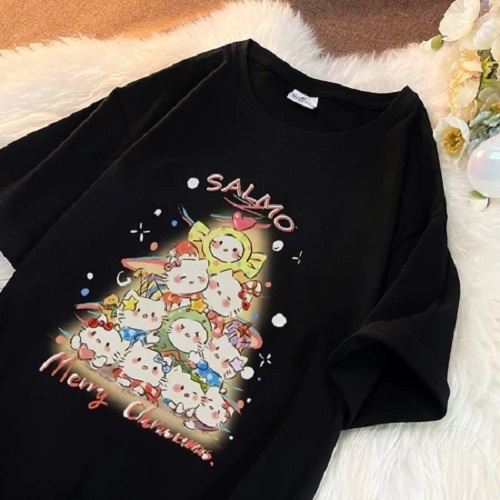 Top.street คริสมาสต์ เสื้อยืด SALMO cute cat พิมพ์ลาย/merry christmas เสื้อยืด oversize ใส่สบาย เสื้อ unisex