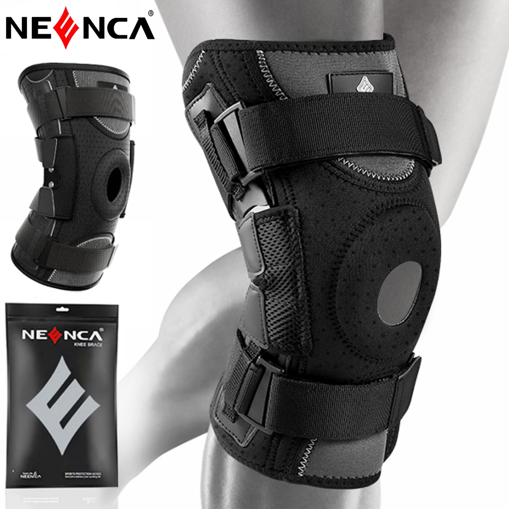 NEENCA อุปกรณ์พยุงเข่าแบบมืออาชีพอุปกรณ์พยุงเข่าแบบปรับได้พร้อมส่วนควบคุมด้านข้างแบบถอดได้และแผ่นเจลสะบ้า