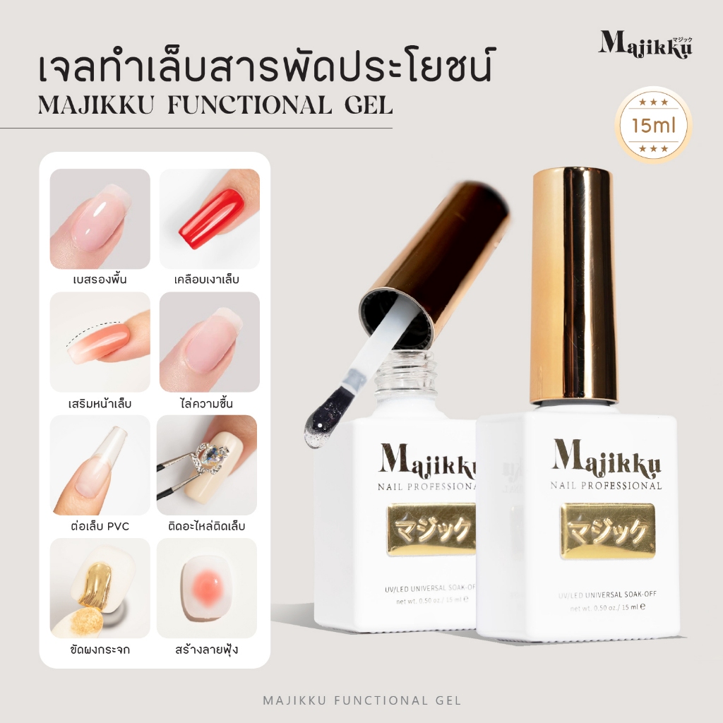 MAJIKKU ท็อปเงา กันรอยได้ดีมาก เบส กันชื้น เคลือบเล็บ ท็อปแข็ง ท็อปกระจก Top Base ติดทน No Wipe