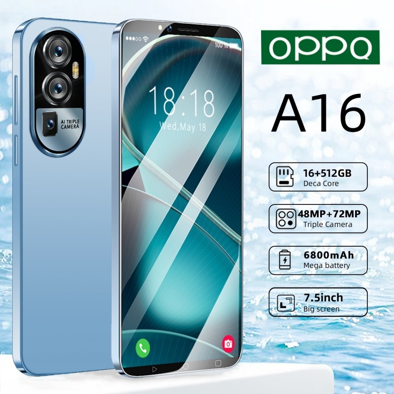 โทรศัพท์มือถือ A16 แรม16GB รอม512GB ปลดล็อกด้วยใบหน้า 60Hz HD 7.5 นิ้ว 6800mAh รองรับ 2 ซิมการ์ด หน้าจอเต็มสมาร์ทโฟน