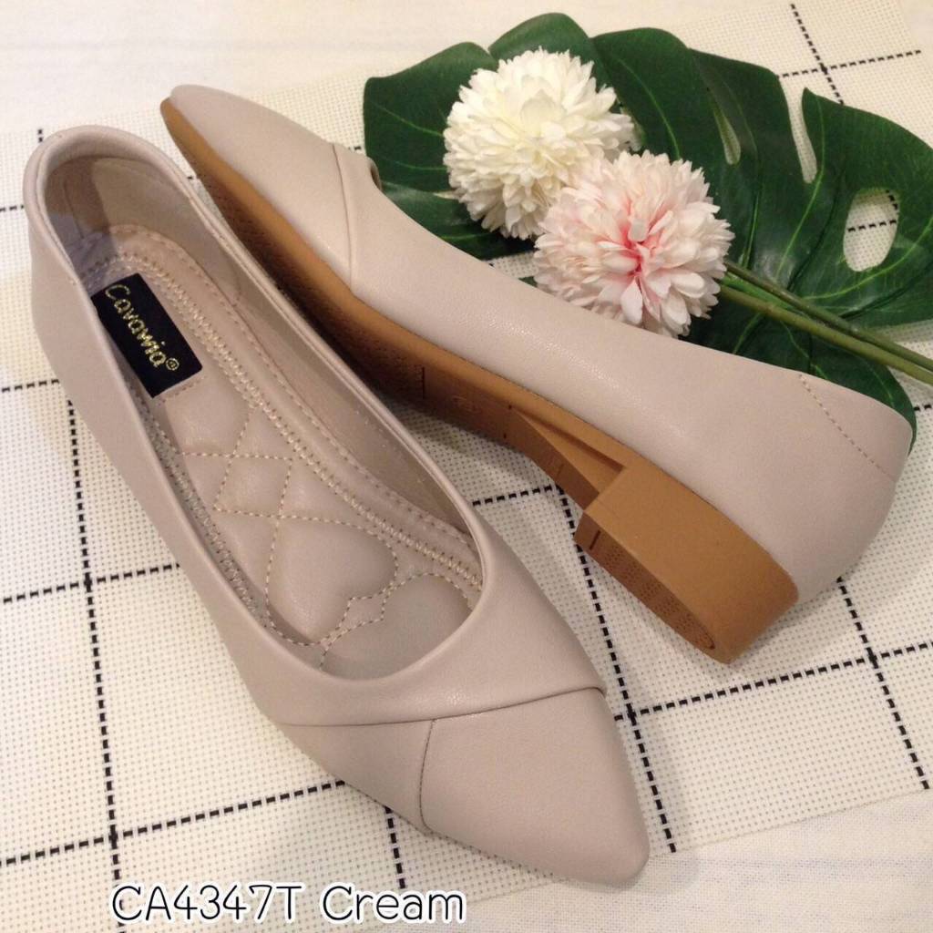 4347 รองเท้าคัทชู ส้นสูง 1 นิ้ว สีCream สีBlack หนังนิ่มมาก เหมาะกับใส่ทำงาน ไปเที่ยว เกรดขึ้นห้าง แบรนด์ Cavawia