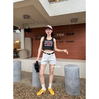 Acasey กางเกงยีนส์ผู้หญิง ขาสั้น ผ้ายีนส์ไม่ยืด ป้าย vintage ใส่สบาย ไซส์ S - XL รุ่น vintage Short