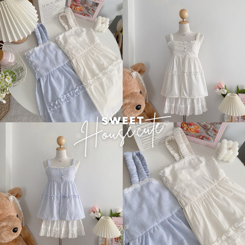 SweetHouse #415 เสื้อสายเดี่ยวผ่าหน้าสายสมอคแต่งด้วยกระดุมดอกไม้น่ารักมากก