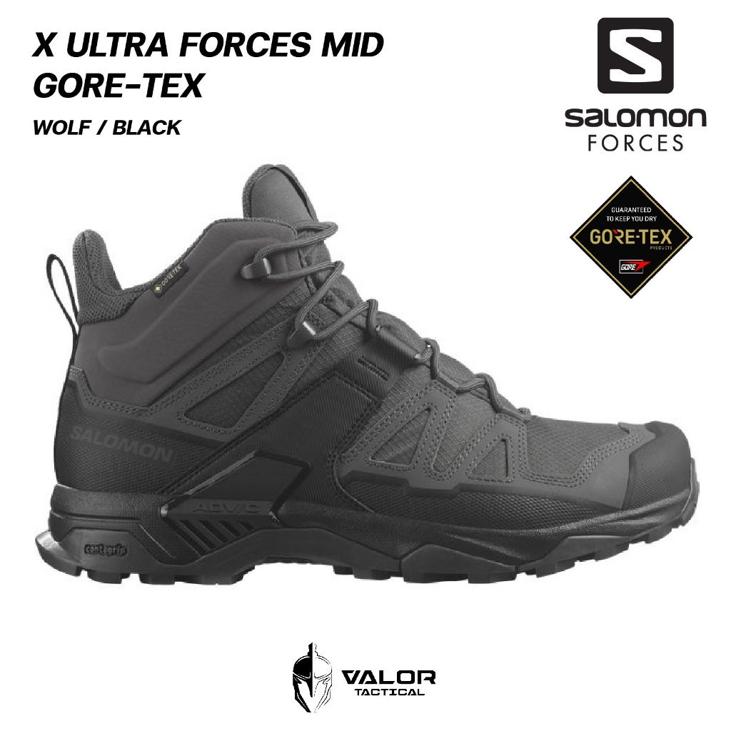Salomon - X Ultra Forces Mid GTX [ Wolf/Black ] รองเท้าผู้ชาย เดินป่า วิ่งเทรล Trail Running กันลื่น ซัพพอร์ตเท้าได้ดี