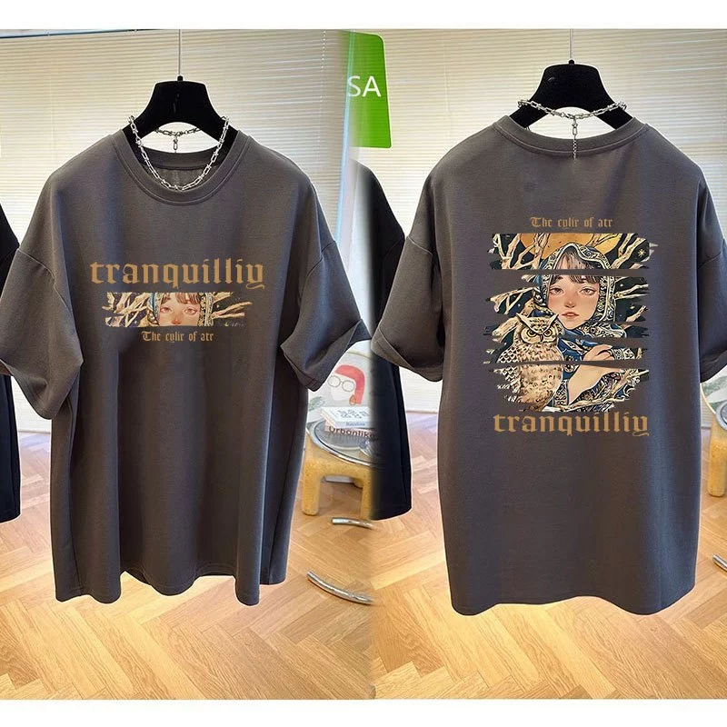 เสื้อยืดผู้หญิงกําลังฮิตใหม่ ผ้าคอตตอน100% oversize เสื้อผ้าแฟชั่นไซส์ใหญ่ ทรงหลวม เสื้อโอเวอร์ไซส์เกาหลี สกรีนลายวินเทจ thumbnail 9