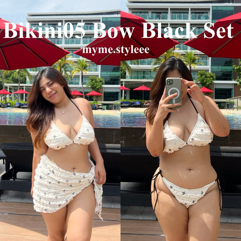 Bikini05 Bow Black Set บิกินี่สาวอวบ - myme.styleee