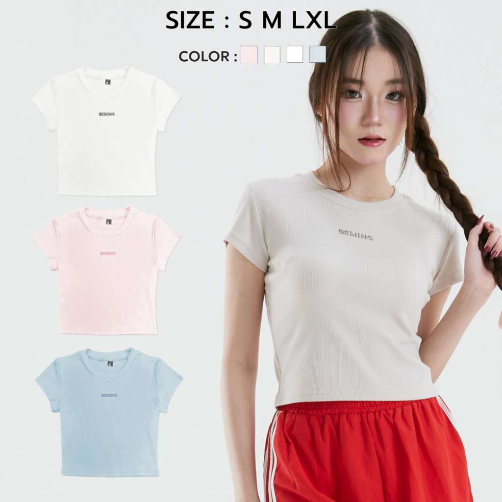 Bemingtop734(S-XL) - Beming Crop Baby Tee Ver.1 เสื้อ Crop Beming ปัก BEMING เบสิค