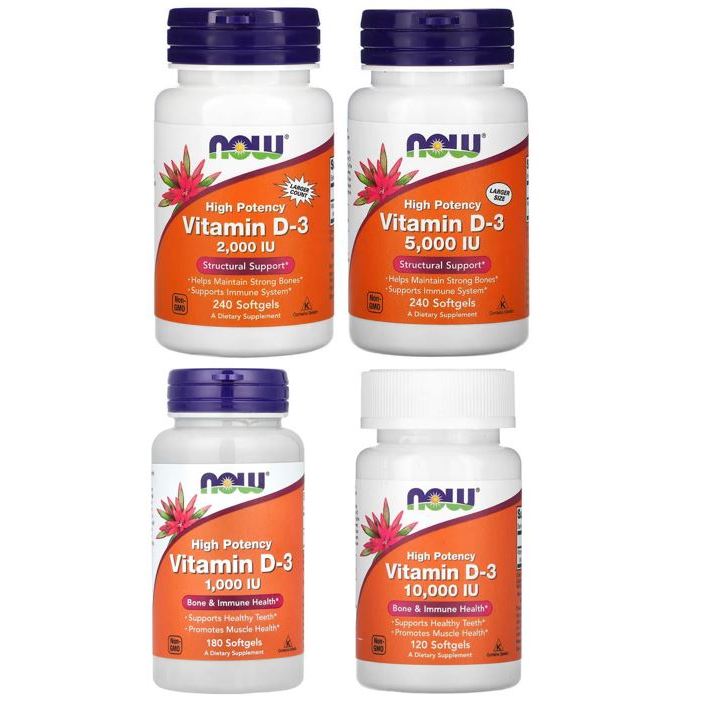 (พร้อมส่ง) NOW Foods, Vitamin D-3, High Potency, 1000 / 2000 / 5000 / 10,000 IU. วิตามินดี d3 กระดูก