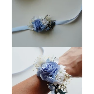 Memoryofflower•ข้อมือเพื่อนเจ้าสาว เข็มกลัด โทนฟ้า Navy ฟ้าsky