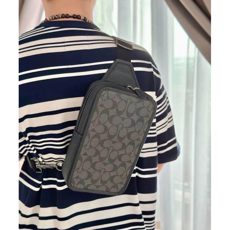 💚แท้💯 พร้อมส่ง💚 Coach C9867 Sullivan Pack In Signature Canvas Gunmetal/Charcoal/Black