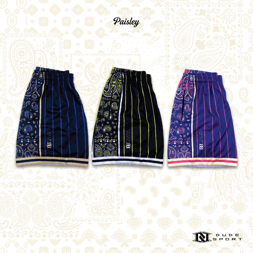 กางเกงบาส กางเกงกีฬา กางเกงขาสั้น " Dude Paisley " Retro Mesh Shorts : DUDESPORT