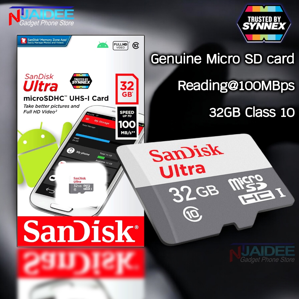 Sandisk MicroSD 32 GB Ultra Speed 100 MB เมโมรี่การ์ดสำหรับ มือถือ กล่องถ่ายรูป