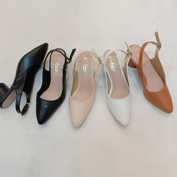 รองเท้าส้นสูงรัดสั้น 2 นิ้ว หัวแหลม ทำในไทย รองเท้าแฟชั่น รองเท้าทำงาน