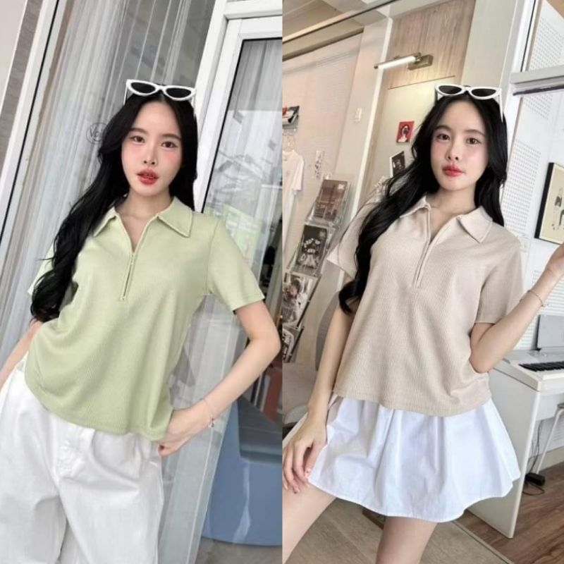 เสื้อคอปก ผ้าวาฟเฟิล นุ่ม ยืดหยุ่น สีละมุน เกาหลีเกาใจสุดๆ ทรงสั้น เข้ารูป ผ้าไม่หนา ไม่บางเกินไปค่ะ