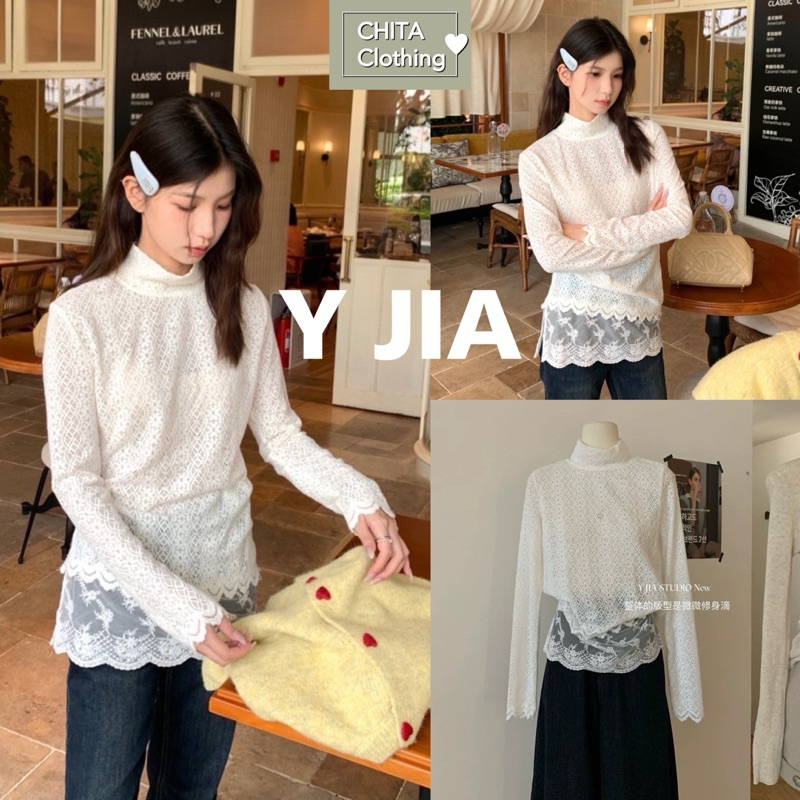 5039# เสื้อแขนยาวคอปีนลูกไม้  เนื้อผ้ายืดหยุ่นได้เยอะ  ทรงสวย TAG: Y.JIA STUDIO 🇰🇷