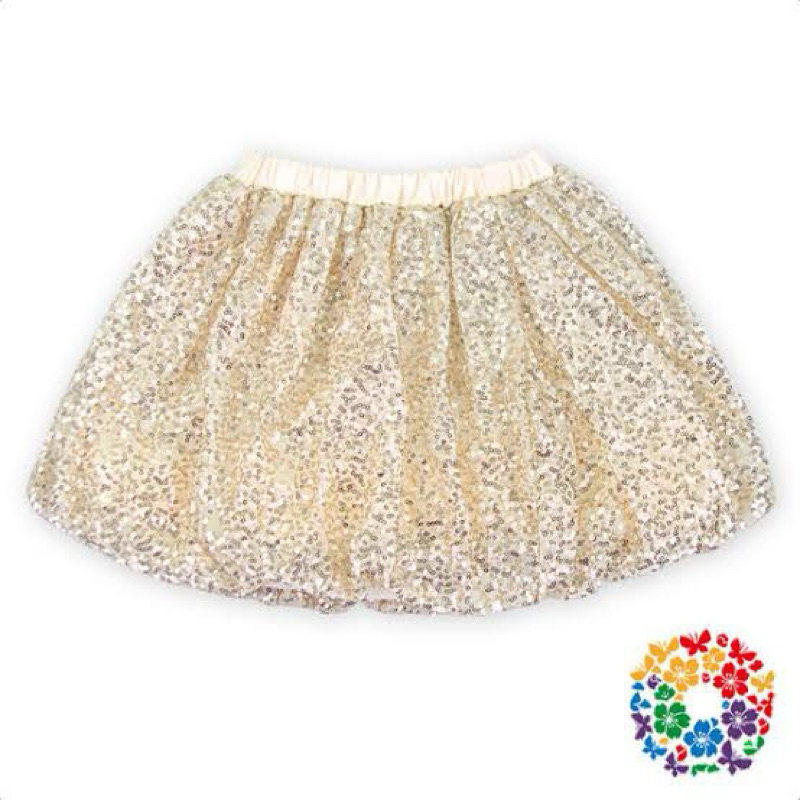 💎 Monacoco 💎 MN888 กระโปรงฟรุ้งฟริ้งสีครีมปักกริตเตอร์โรสโกลด์สวยมากกกกก