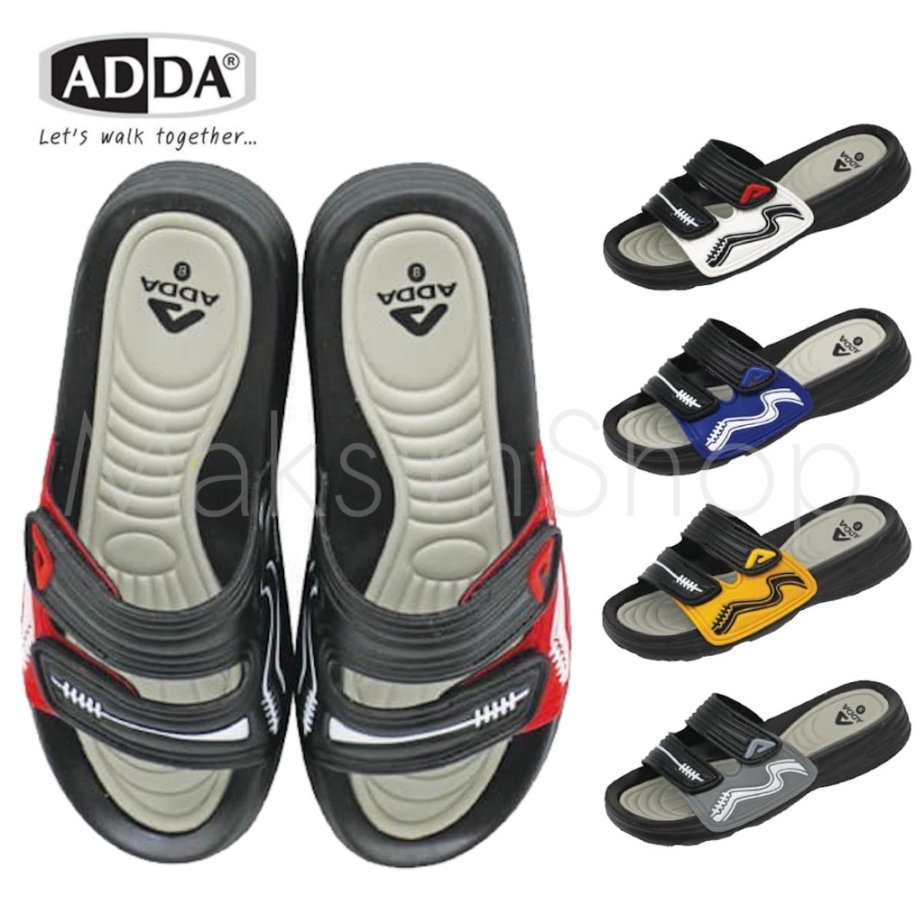 🔥ADDA 31R6Z รองเท้าแตะลำลองแบบสวม ลาย ปรับสายได้ สำหรับเด็ก ดำ น้ำเงิน เหลือง แดง เทา