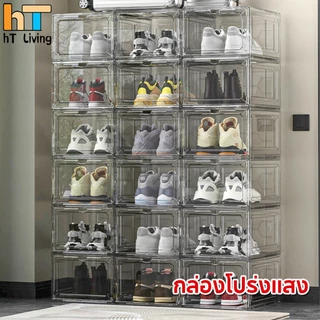 กล่องใส่รองเท้าพลาสติกแข็ง วัสดุแบบอะคริลิคใส tower shoe box ออกแบบฝาหน้าแม่เหล็ก เก็บวางรองเท้า