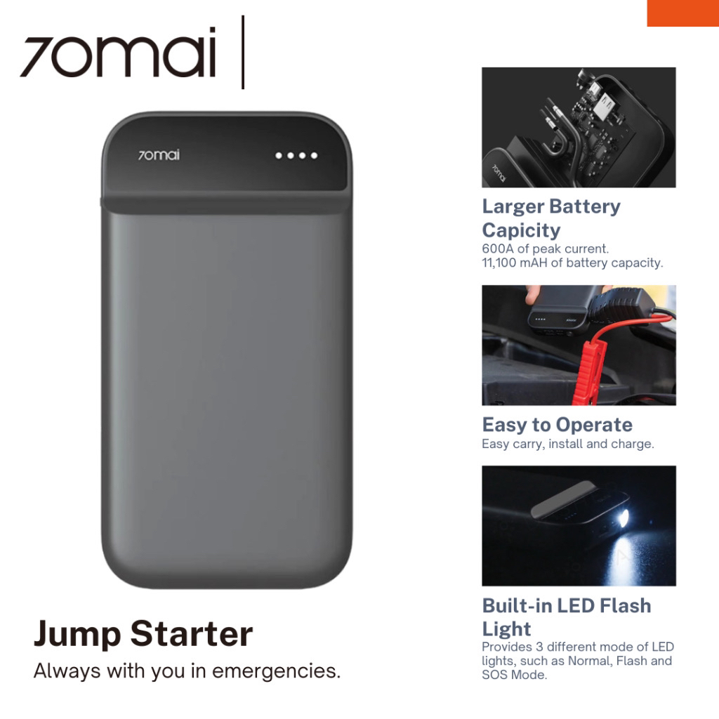 70mai Portable Car Jump Starter PS01 จั้มสตาร์ทรถยนต์ แบตเตอรี่ เป็น power bank ได้ เครื่องชาร์จรถยนต์แบบพกพา จััมพ์สตาร