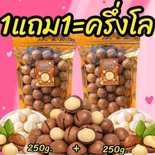 [Flash Sale 1แถม1] แมคคาเดเมีย 250g.+250g. ได้2ถุง ครึ่งโล เม็ดใหญ่ เปลือกบาง เนื้อเยอะ ตุ๊กกี้ตัวแ