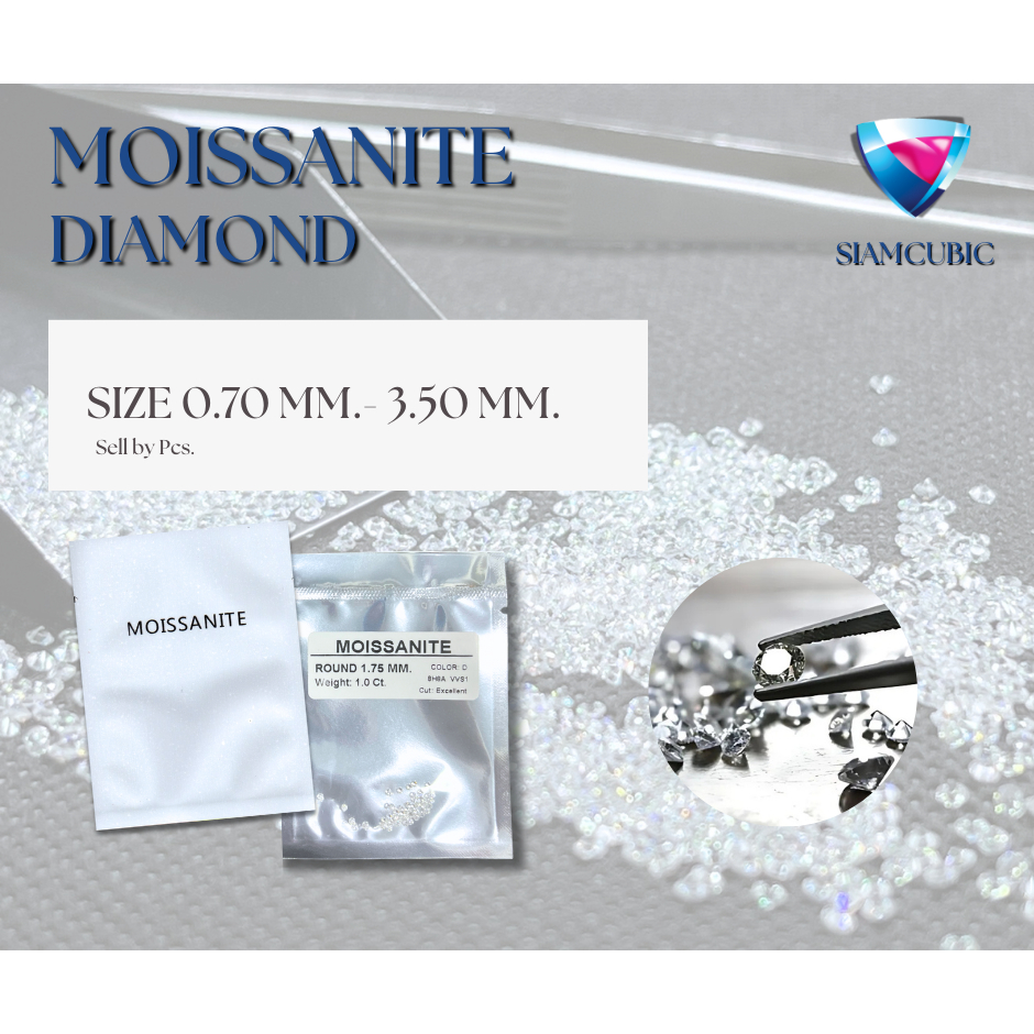 โมซาไนท์ กลม Moissanite Round (Size 0.70 mm.- 3.50  mm.)(D:Color,VVS1)( Mois - เพชรโมอีส) เพชรสังเคราะห์(Sell by pcs.)