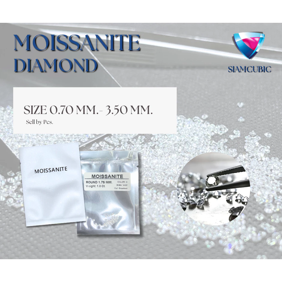 โมซาไนท์ กลม Moissanite Round (Size 0.70 mm.- 3.50 mm.)(D:Color,VVS1)( Mois - เพชรโมอีส) เพชรสังเคราะห์(Sell by pcs.)