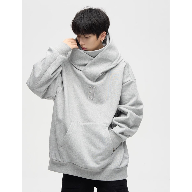 เสื้อกันหนาวแขนยาว คอสูง มีฮู้ด แบบสวมหัว ขนาดใหญ่ สไตล์เกาหลี ฮิปฮอป สําหรับผู้ชาย