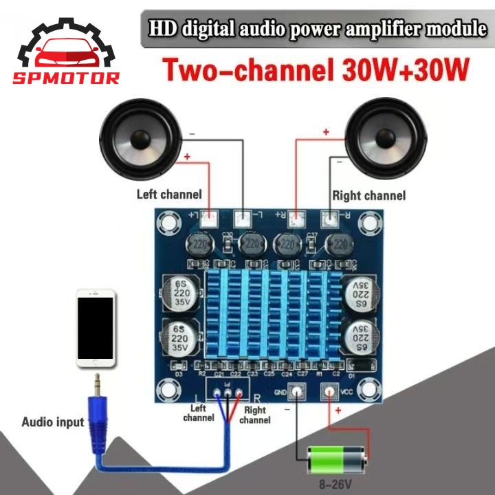แผ่นบอร์ดโมดูลขยายเสียงสเตอริโอดิจิตอล DC 8-26V 3A TPA3110 XH-A232 30W + 30W 2.0 ช่อง