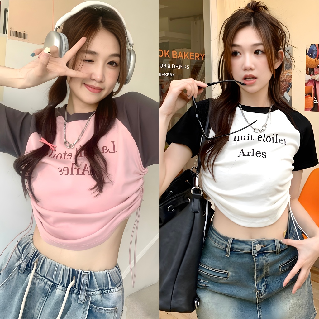เสื้อยืดพิมพ์ลาย เสื้อยืดครอป ทรงสวย แมทช์ง่ายสุดๆ ผ้าใส่สบาย สุดชิค #020028