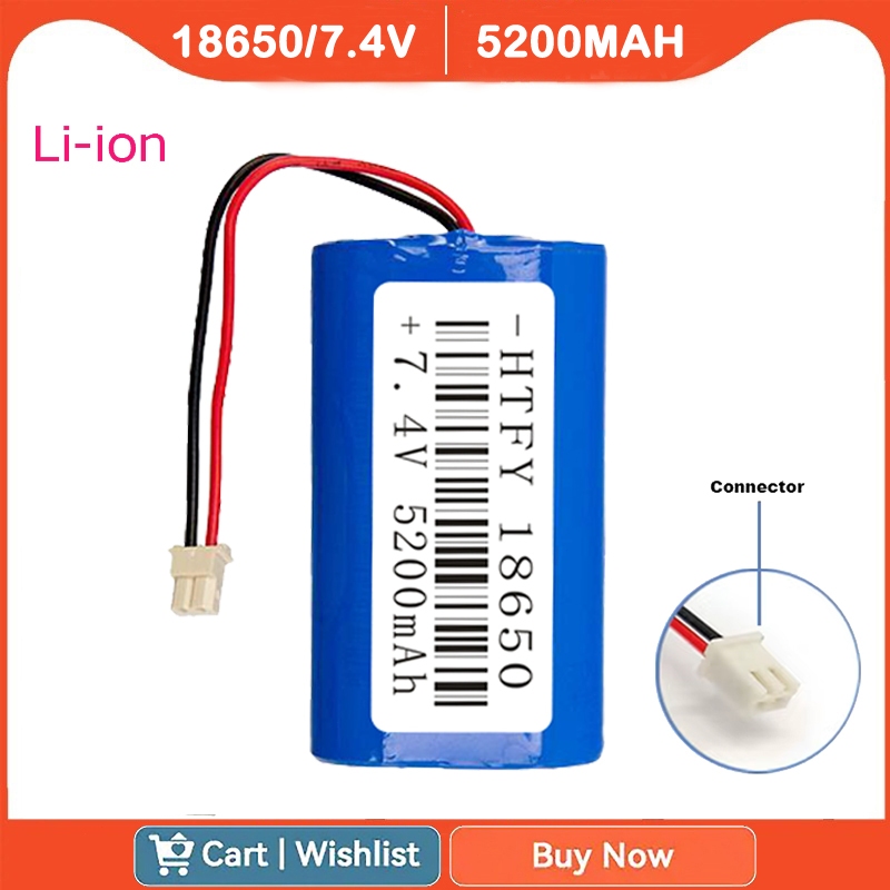แบตเตอรี่ แพ็ค 18650 2ก้อน 7.4v 5200mah พร้อมแผ่นป้องกัน สายไฟหัวโมเลค2พิน ถ่านชาร์จ โซล่าเซลล์ มีวงจรป้องกันชาร์จในตัว