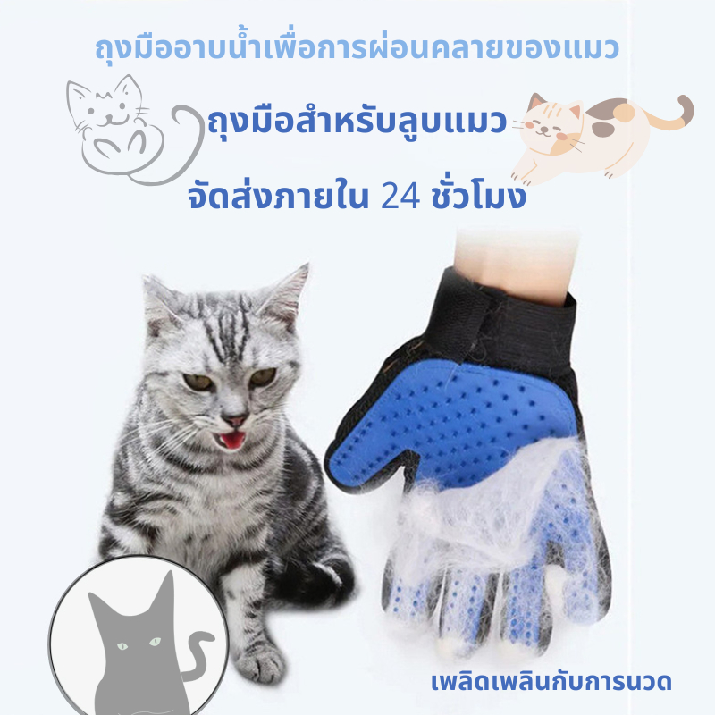 ถุงมือแปรงขนสัตว์เลี้ยง ถุงมือแปรงขนแมว แปรงขนสุนัข กำจัดขนลอย ไม่ทำร้ายผิวสัตว์เลี้ยง ถุงมือสัตว์เลี้ยง