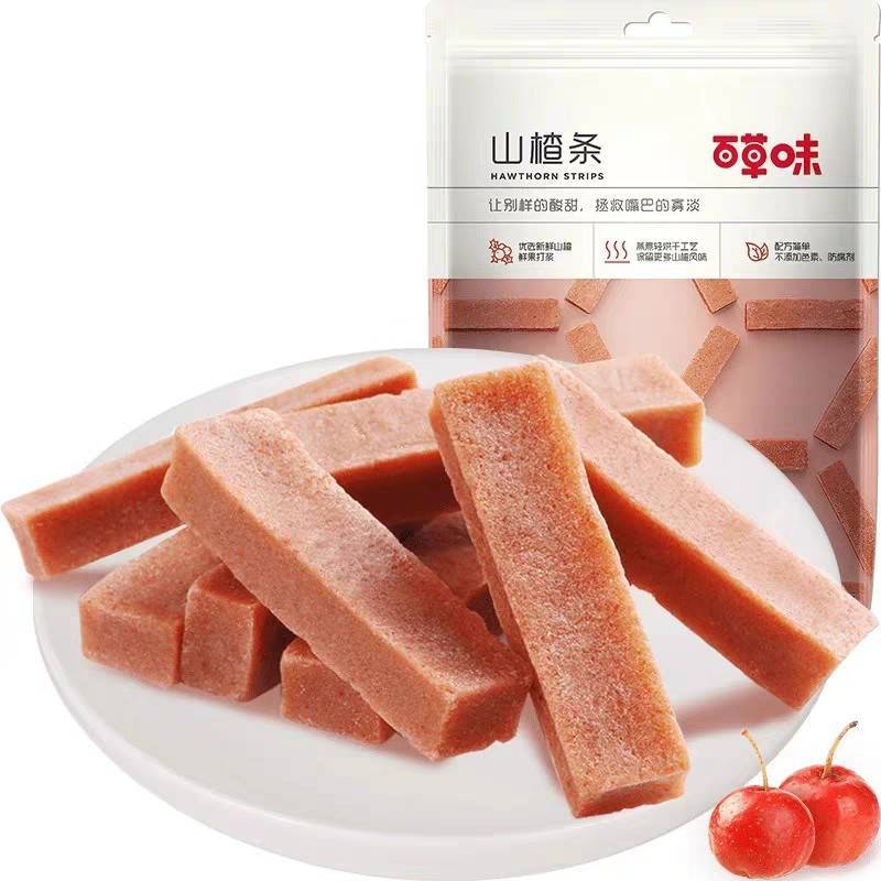 BaiCaoWei ซันจาแท่ง Howthorn ขนาด 228 กรัม 百草味山楂条果脯蜜饯228g