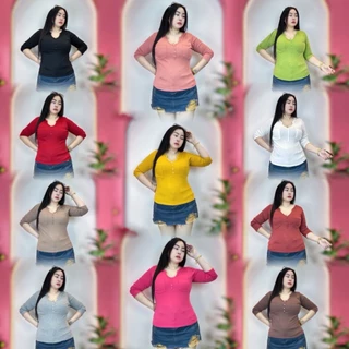 เสื้อผ้าสาวอวบ..ร้านปอปังแฟชั่น🥳อก38-44ยาว24ผ้าเนื้อนิ่มมาก สีสวยแต่งกระดุม คอวีแขนยาวแต่งกระดุม..พร้อมจัดส่ง